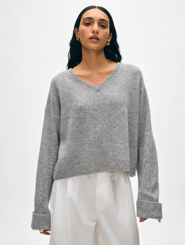 Mock - Neck Women Sweater for a Modern TwistMock - Neck Women Sweater for a Modern TwistCashmere Cuffed V Neck