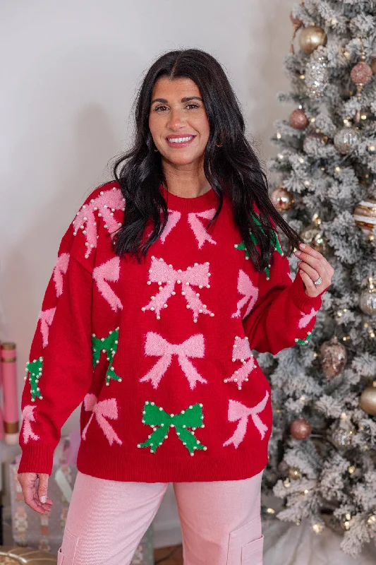 Plus - Size Women Sweater with a Flattering FitPlus - Size Women Sweater with a Flattering FitChristmas Bows Red Mohair Sweater