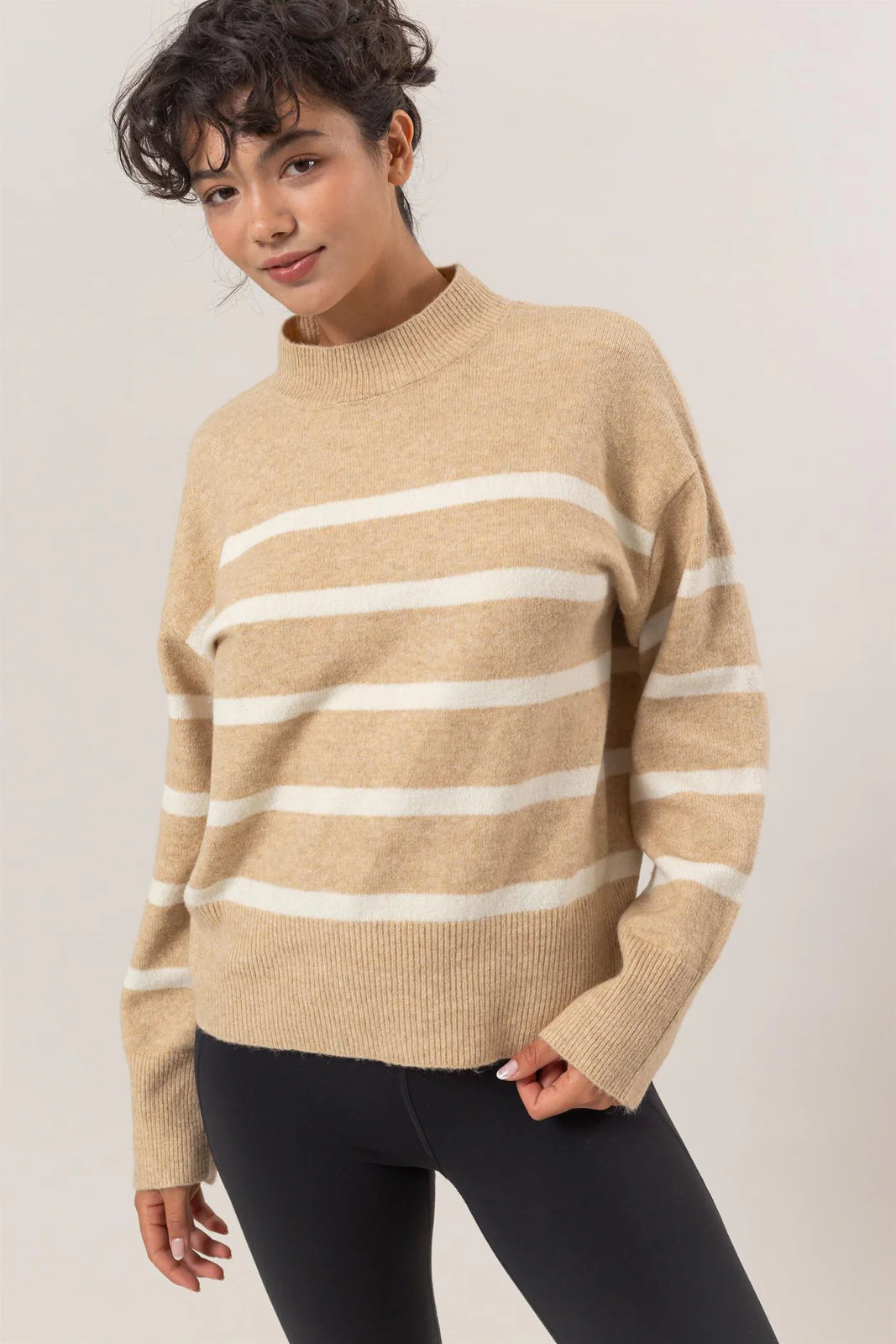 Turtleneck Women Sweater for a Classic and Elegant StyleTurtleneck Women Sweater for a Classic and Elegant StyleTimeless Stripes Taupe Sweater