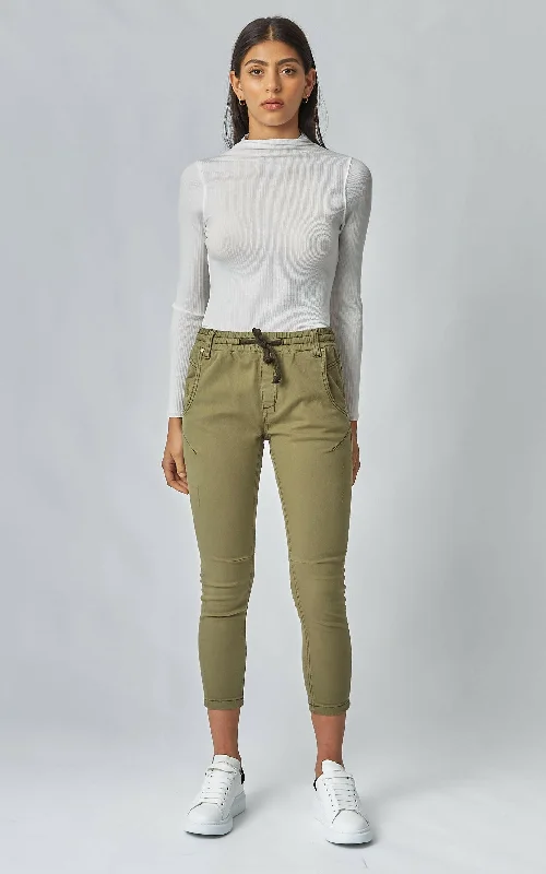 Distressed women jeans for a trendy and edgy lookActive Khaki Jeans