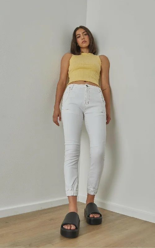 Distressed women jeans for a trendy and edgy lookCuffed White Jeans