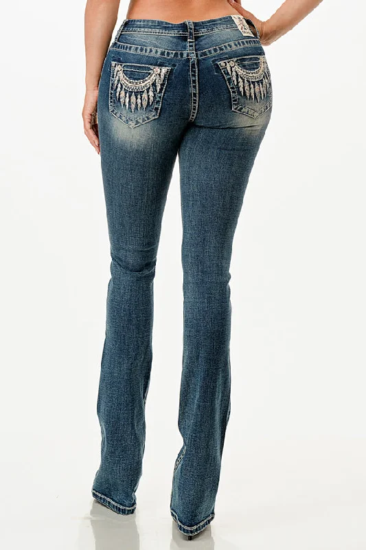 Light - wash women jeans for a fresh and summery appearanceNecklace Embellished Mid Rise Women's Bootcut Jeans