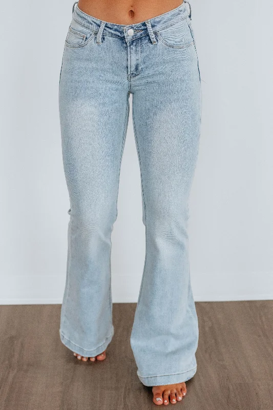 Embroidered women jeans with intricate patternsPalmer Risen Flare Jeans - Light Wash