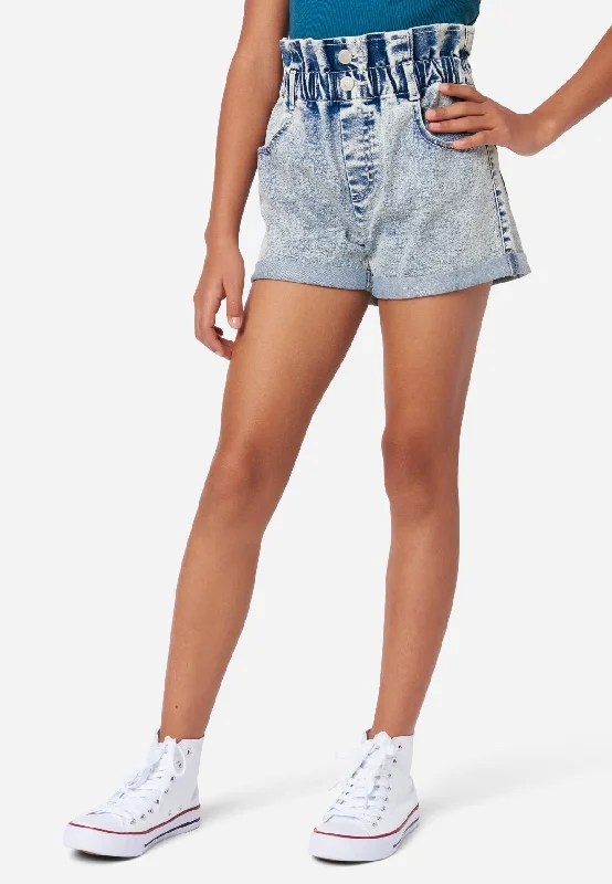 Embellished women jeans with studs or rhinestones for a glamorous touchPaperbag Denim Short