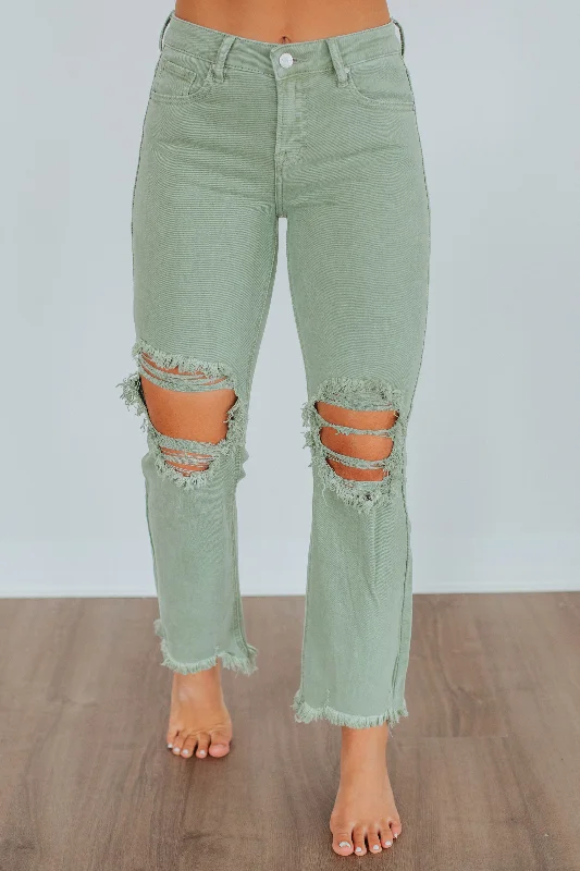 Ripped women jeans for a rebellious and fashion - forward styleWillow Risen Jeans - Olive