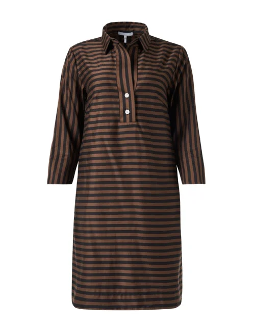 Long - Sleeve Women Dress in Velvet for a Luxurious Winter LookAileen Brown Striped Cotton Dress