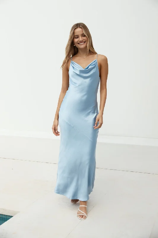 Mini Women Dress with a Short Hem for a Young and Trendy StyleAriella Satin Maxi Dress Blue