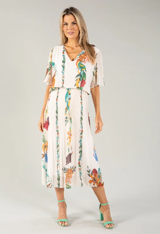 Ruffled Women Dress with Multiple Layers for a Playful and Girly StyleArtistic Print Plisse Pop Over Dress