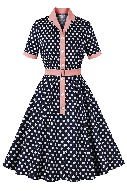 Ball Gown Women Dress with a Full Skirt for a Princess - like LookBlack Pink Polka Dot Pinup 1950s Dress