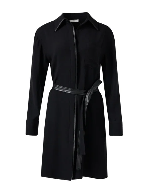 Mermaid - Style Women Dress with a Fitted Silhouette for Special OccasionsBlack Leather Trim Shirt Dress