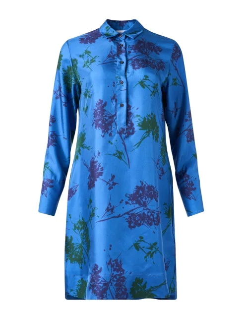 Printed Abstract Women Dress for a Modern and Artistic AppealBlue Floral Silk Dress