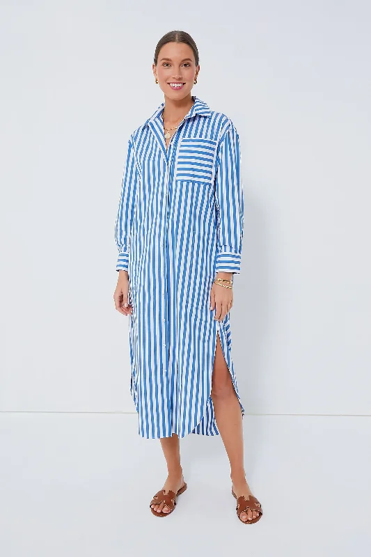 Mini Women Dress with a Short Hem for a Young and Trendy StyleBlue Stripe Constance Maxi Shirt Dress