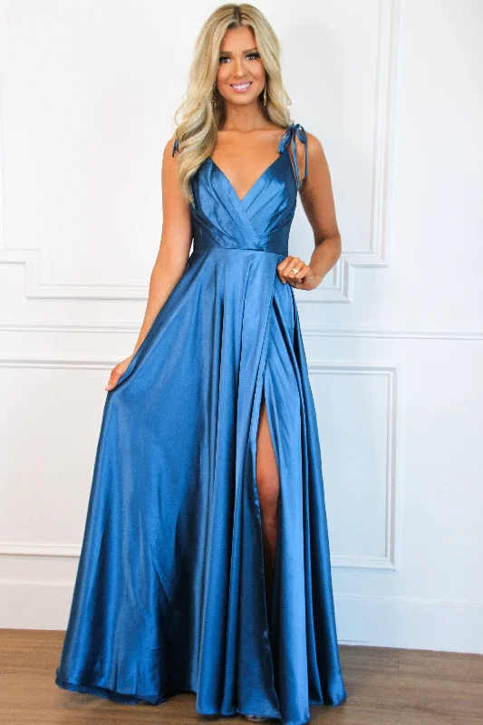 Halter Neck Women Dress to Show Off the Shoulders and NecklineBorn to Love You Satin Slit Formal Dress: Teal Navy