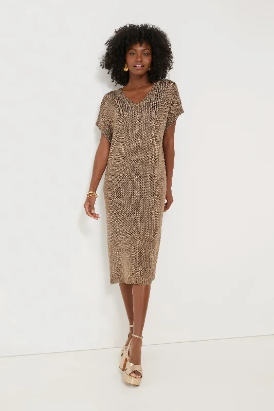 Ruffled Women Dress with Multiple Layers for a Playful and Girly StyleBronze Metallic Knit Indie Dress