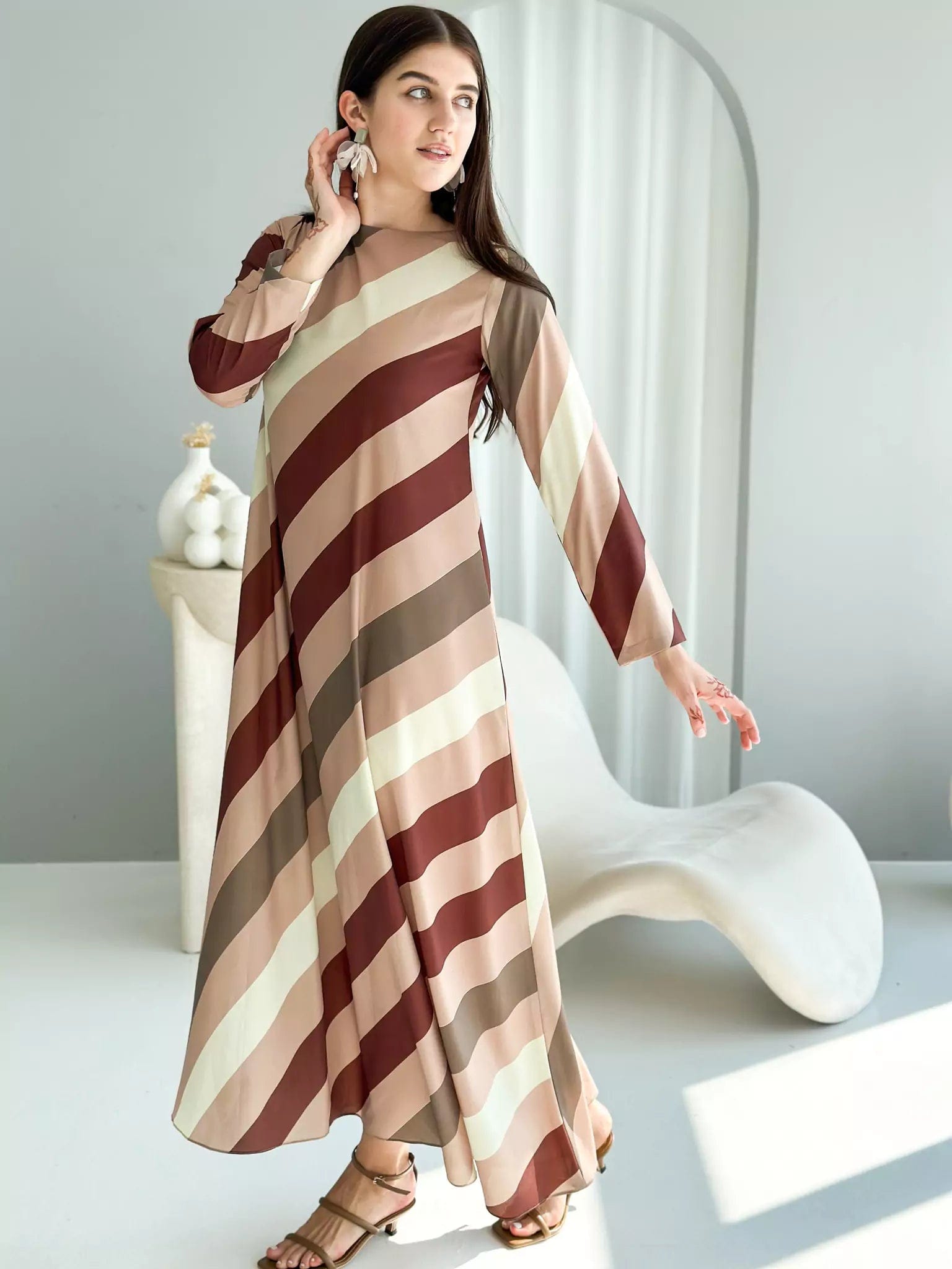 Backless Women Dress for a Sexy and Alluring Look at Evening EventsCaffeine Stripes Long Dress