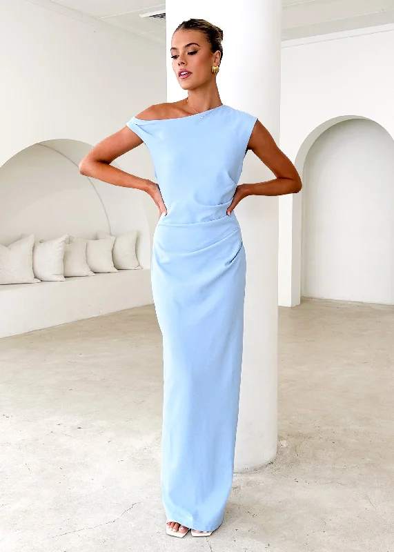 Strapless Women Dress with a Built - in Bra for Comfort and SupportCarmella One Shoulder Maxi Dress - Blue