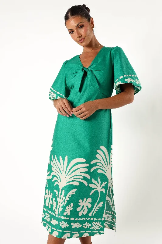 Lace - Embellished Women Dress for an Elegant and Sophisticated AppearanceChinta Midi Dress - Green Print