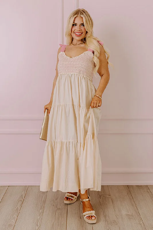 Lace - Embellished Women Dress for an Elegant and Sophisticated AppearanceClassic Cutie Smocked Maxi Dress in Cream Curves