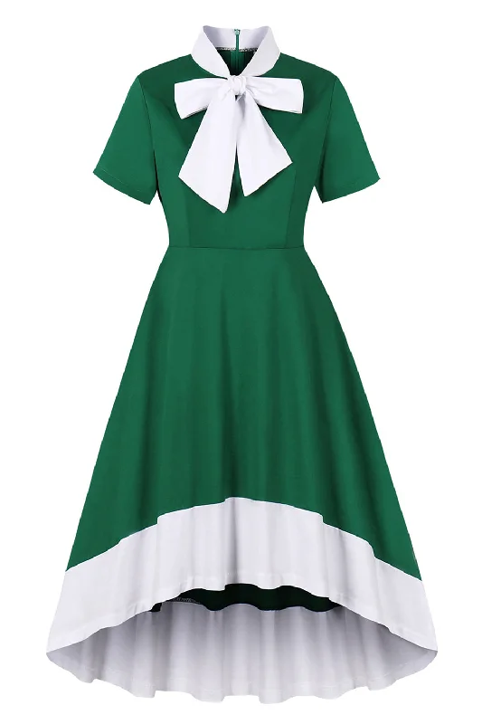 Sheath Women Dress with a Tailored Fit for a Professional LookDark Green Ruffled Asymmetrical 1950s Dress with Bows