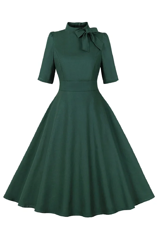 Wrap - Style Women Dress with Adjustable Fit for All Body TypesDark Green Stand Collar Vintage 1950s Dress