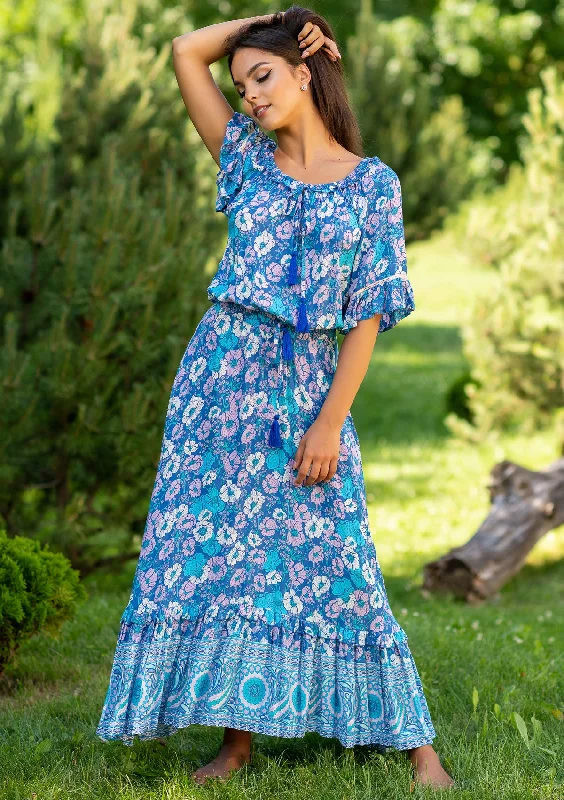 Wrap - Style Women Dress with Adjustable Fit for All Body TypesDream Rose Blue Dress