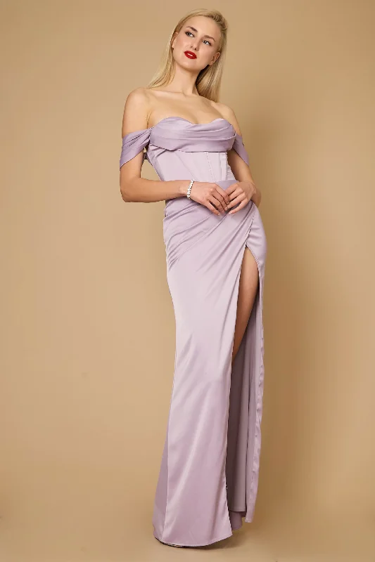 Empire Waist Women Dress to Accentuate the Bust and Conceal the WaistDylan & Davids Long Formal Corset Satin Evening Dress Lilac