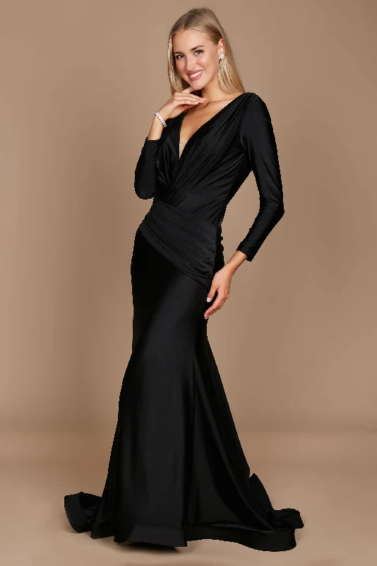 Wrap - Style Women Dress with Adjustable Fit for All Body TypesDylan & Davids Long Sleeve Formal Fitted Evening Dress Black