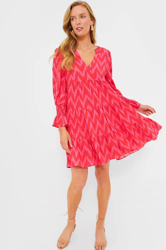 Sleeveless Women Dress in Bright Colors for Summer PartiesHot Pink Ikat Kenzo Dress