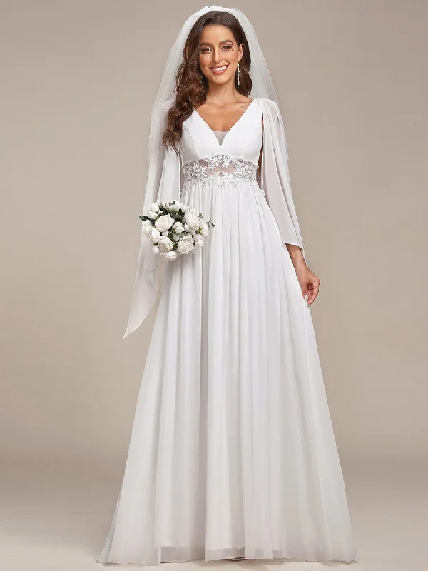 Halter Neck Women Dress to Show Off the Shoulders and NecklineIllusion Lace V-Neck Cape Sleeves A-Line Wedding Dress