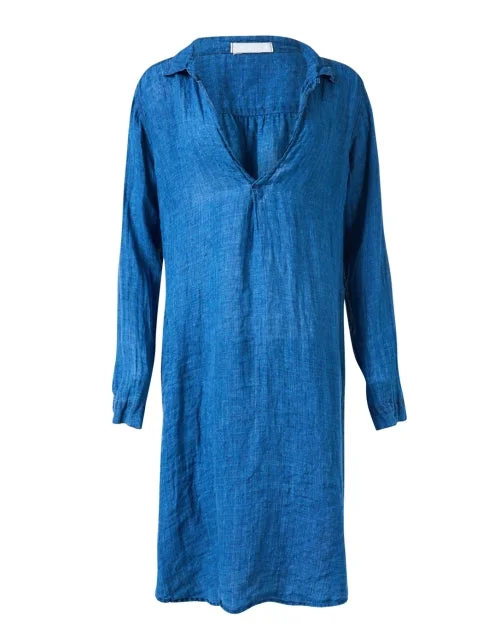 Long - Sleeve Women Dress in Velvet for a Luxurious Winter LookLara Blue Linen Dress