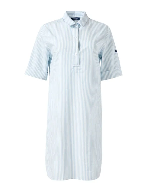 Printed Abstract Women Dress for a Modern and Artistic AppealLeonie White and Light Blue Striped Cotton Shirt Dress