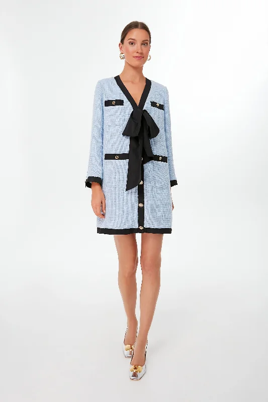 Ruffled Women Dress with Multiple Layers for a Playful and Girly StyleLight Blue Coco Tweed Bow Dress