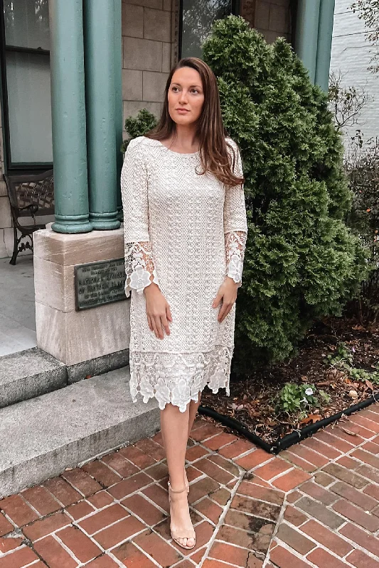 Plus Size Women Dress with a Flattering A - Line Cut for Comfort and StyleLydia Crochet Dress in Ivory