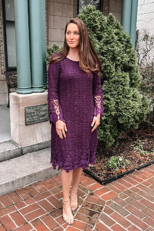 Ruffled Women Dress with Multiple Layers for a Playful and Girly StyleLydia Crochet Dress in Plum