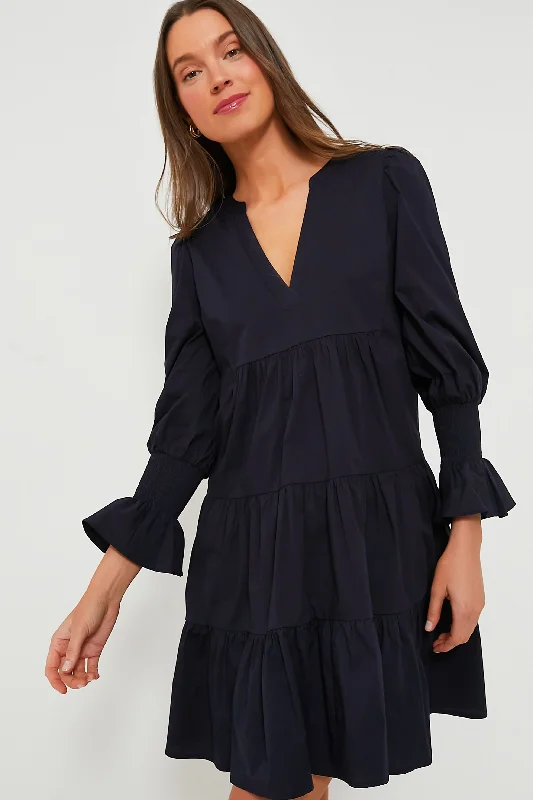 Pleated Women Dress with a Timeless and Elegant TextureNavy Cotton Poplin Kenzo Dress