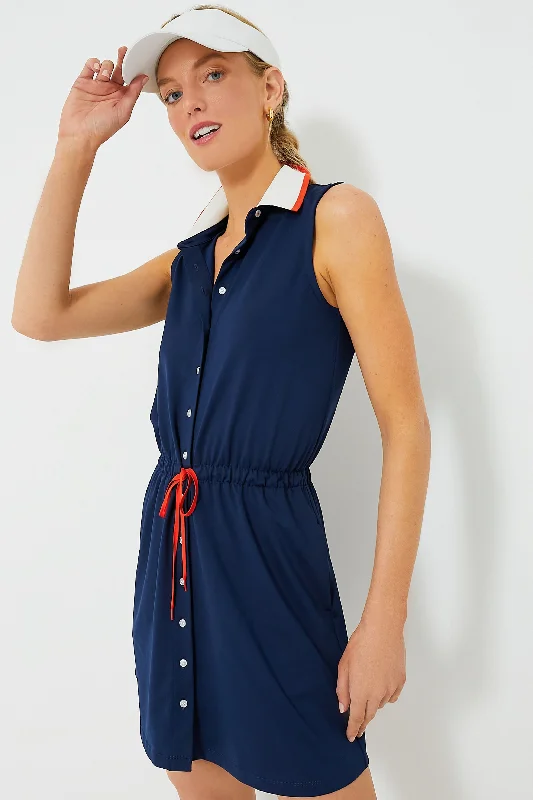 Pleated Women Dress with a Timeless and Elegant TextureNavy Sleeveless Alcott Golf Dress