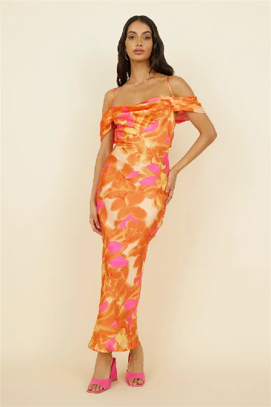 Pleated Women Dress with a Timeless and Elegant TextureNight Of Dreams Maxi Dress Orange