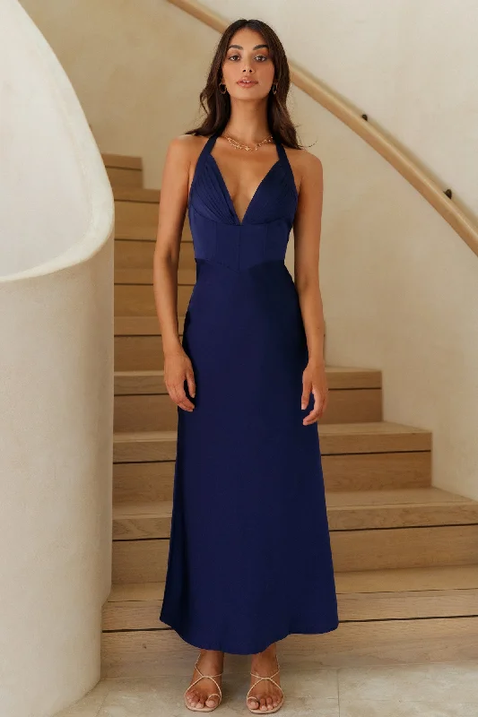 Mermaid - Style Women Dress with a Fitted Silhouette for Special OccasionsNo Hesitating Maxi Dress Navy