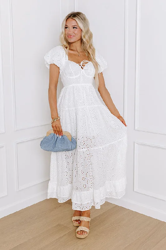 Pleated Women Dress with a Timeless and Elegant TextureOh So Sweet Eyelet Maxi Dress in White