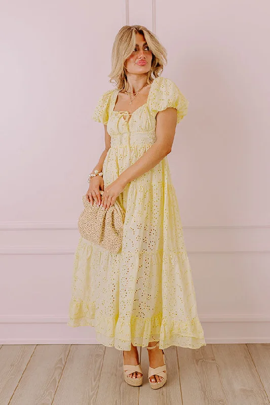 Sheath Women Dress with a Tailored Fit for a Professional LookOh So Sweet Eyelet Maxi Dress in Yellow