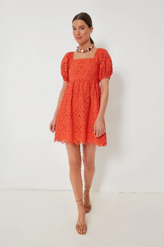 Mini Women Dress with a Short Hem for a Young and Trendy StyleOrange Eyelet Clara Mini Dress