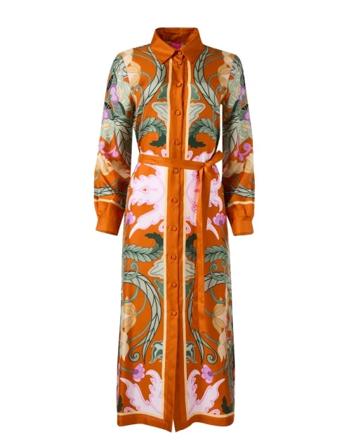 Sheath Women Dress with a Tailored Fit for a Professional LookOrange Paisley Silk Shirt Dress