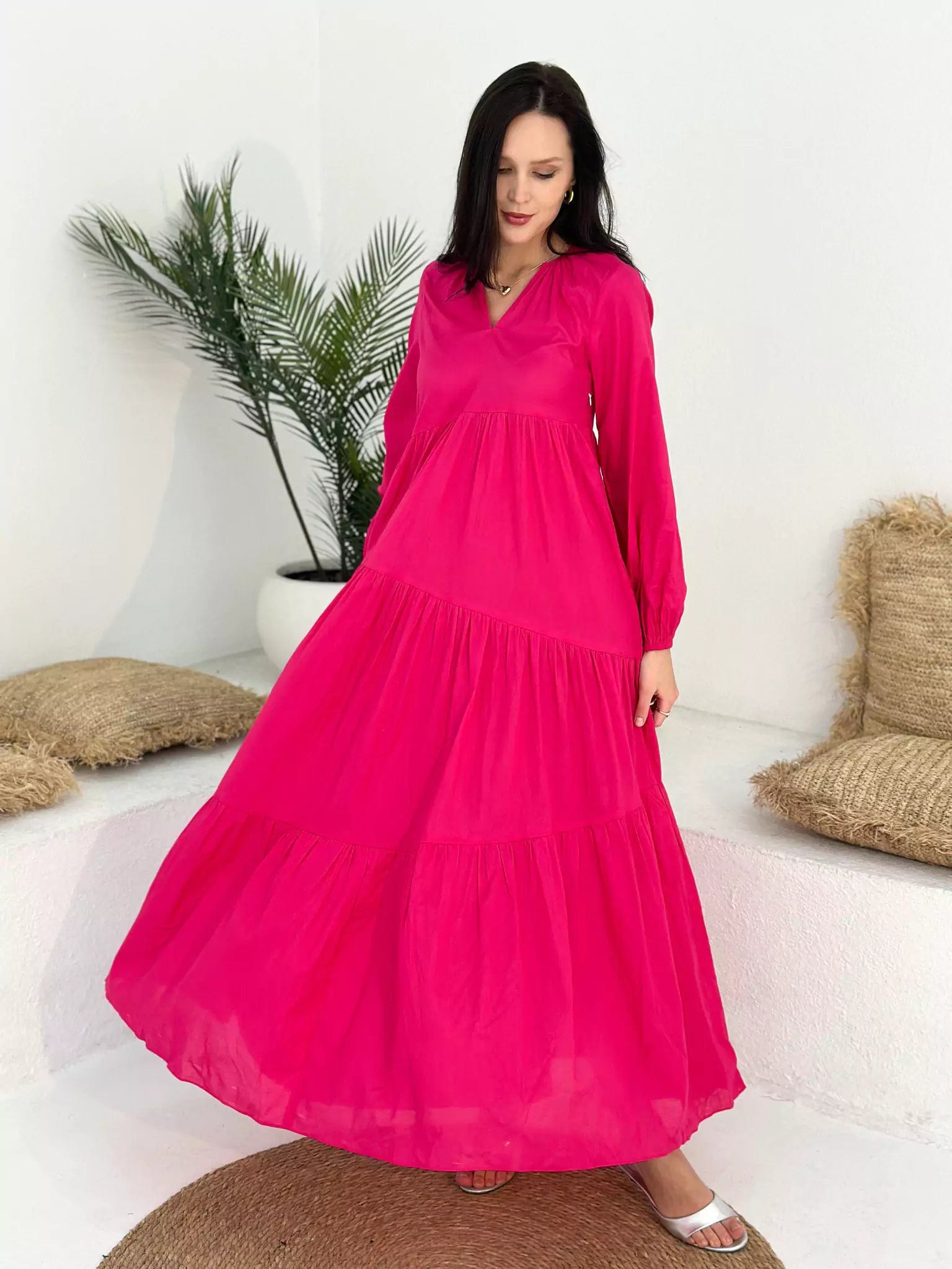 Plus Size Women Dress with a Flattering A - Line Cut for Comfort and StylePink Lush Cotton Summer Dress