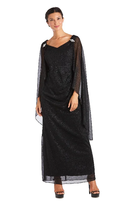 Pleated Women Dress with a Timeless and Elegant TextureR&M Richards 2384 Long Mother Of Bride Cape Dress