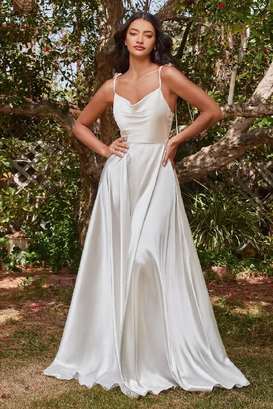 Halter Neck Women Dress to Show Off the Shoulders and NecklineCinderella Divine BD104W Ravishing Cowl A-Line Satin Wedding Gown