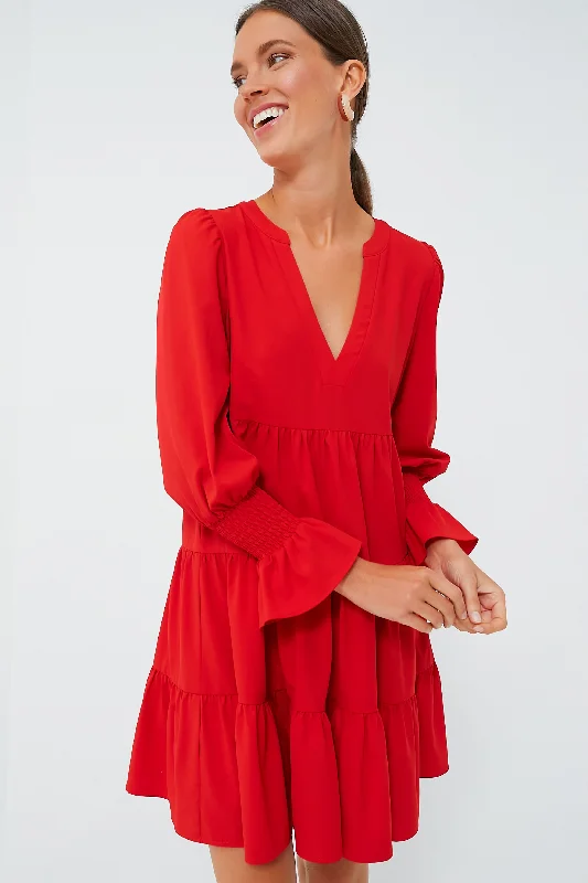 Long - Sleeve Women Dress in Velvet for a Luxurious Winter LookRed Crepe Kenzo Dress