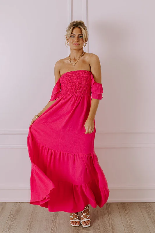 Sleeveless Women Dress in Bright Colors for Summer PartiesSeaside Chic Smocked Maxi In Hot Pink