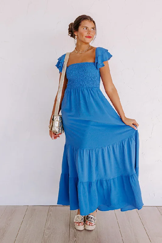 Off - the - Shoulder Women Dress for a Romantic and Feminine LookSeaside Chic Smocked Maxi In Ocean Blue