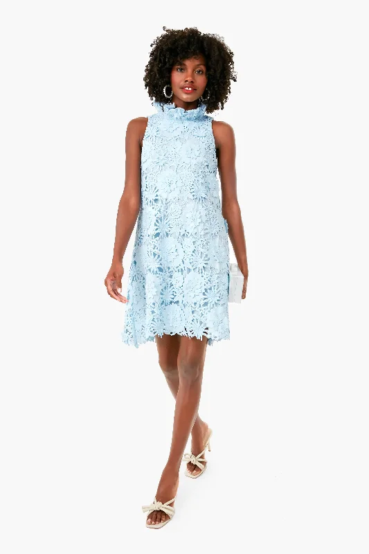 Ruffled Women Dress with Multiple Layers for a Playful and Girly StyleSerenity Blue Guipure Lace Blythe Dress