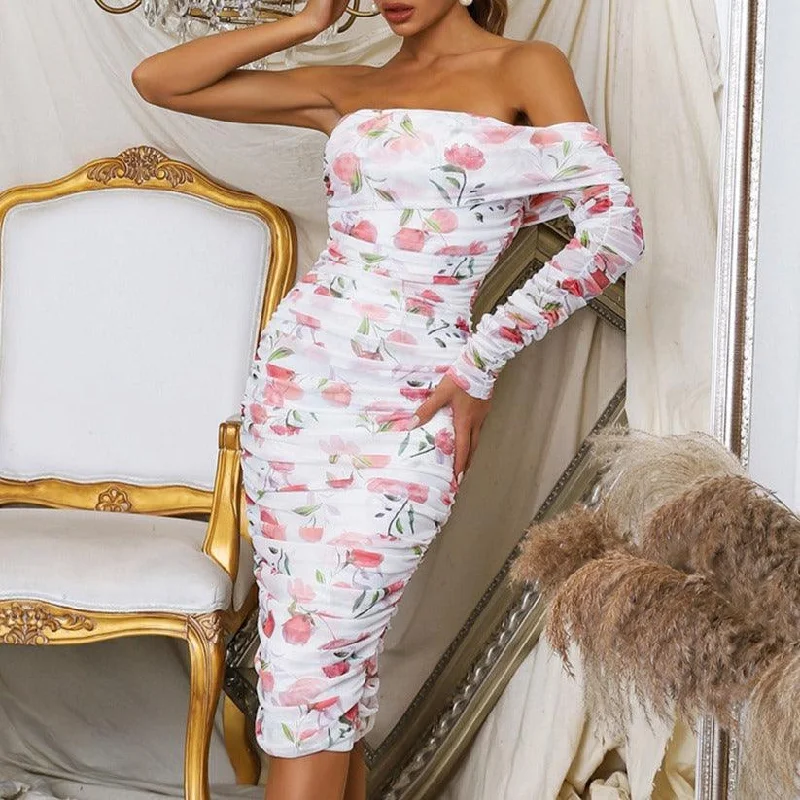 Pleated Women Dress with a Timeless and Elegant TextureKittenAlarm - Shanese One Shoulder Sleeve Midi Dress